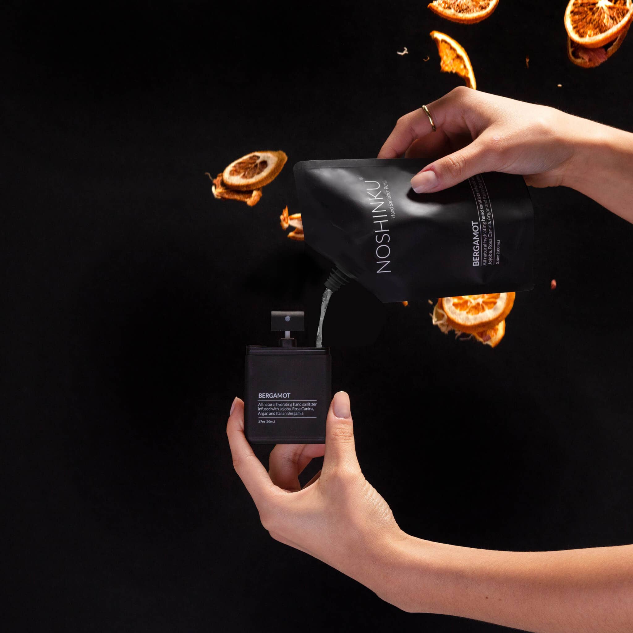 Noshinku Refillable Bergamot Ultra-Moisturizing Pocket Hand Sanitizer