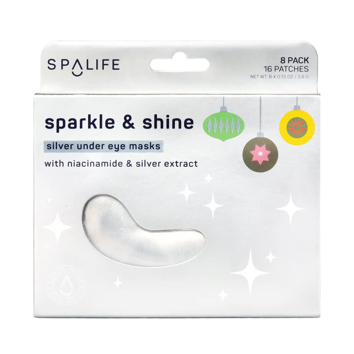 SpaLife Christmas Holiday Sparkle & Shine Silver Under Eye Masks