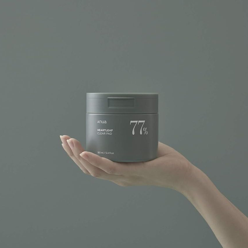 Anua Heartleaf Clear Pad toner container, gray jar with flip-top lid