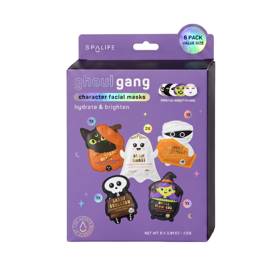 Character facial mask multipack box with six Halloween themed sheet masks