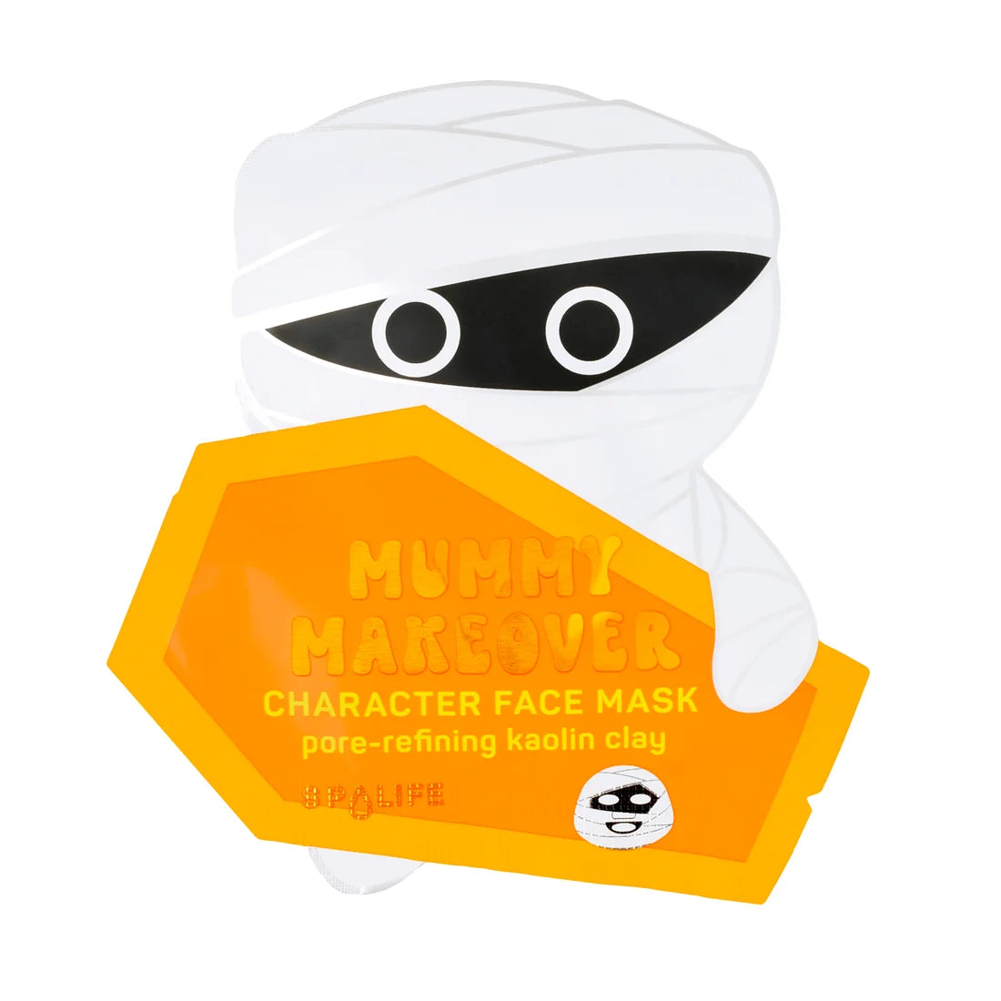 Animated mummy Halloween character face mask (white with orange topper)