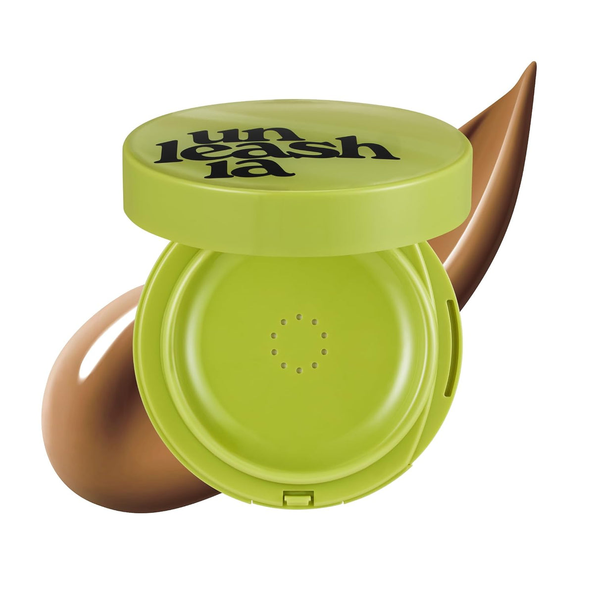 Healthy green satin cushion compact, rounded compact case with applicator tip